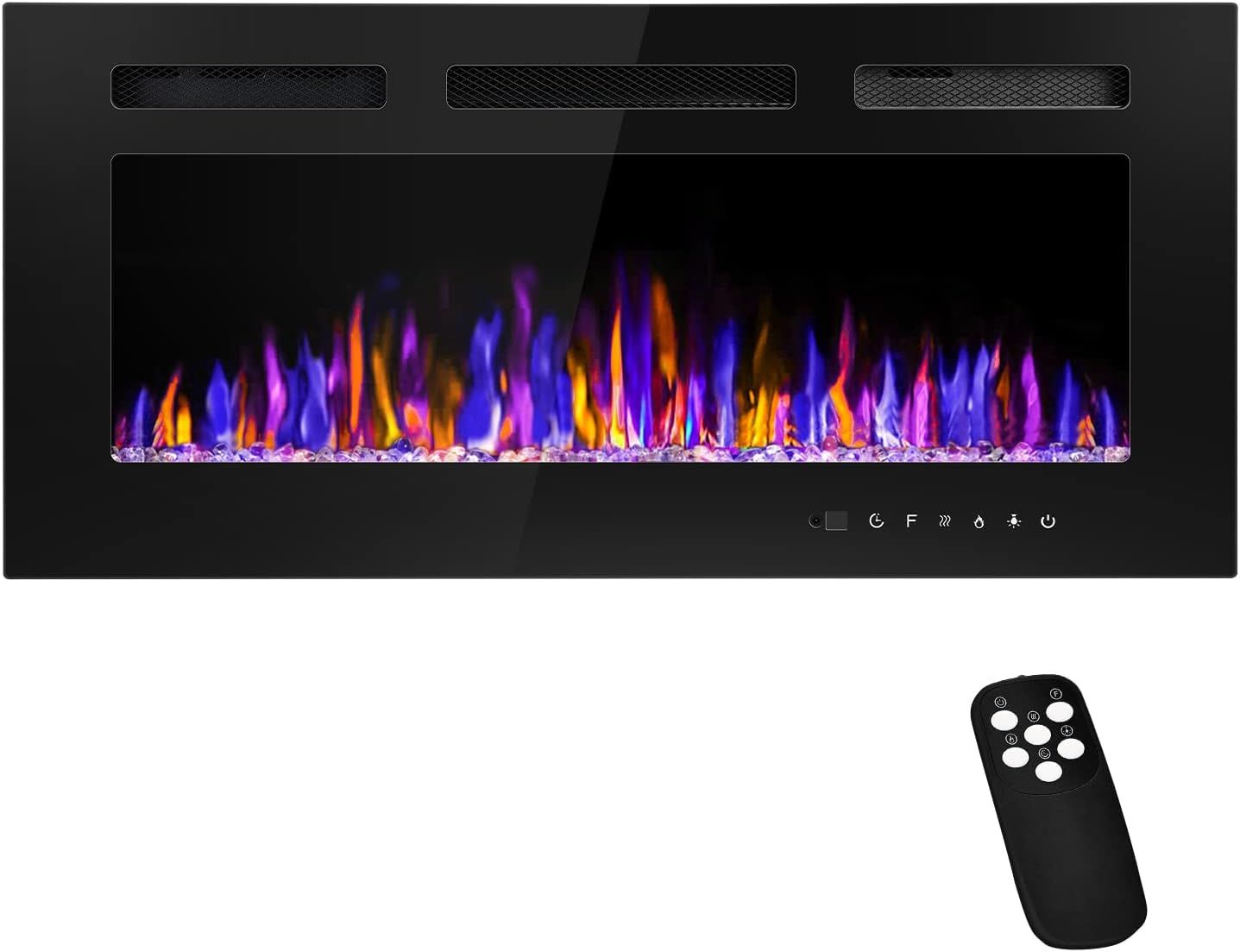 36'' Black Tempered Glass Electric Wall-Mounted Fireplace