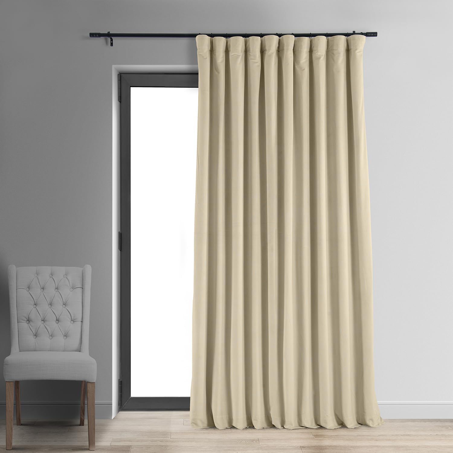 Ivory Velvet Blackout Curtain Panel 100" x 108"