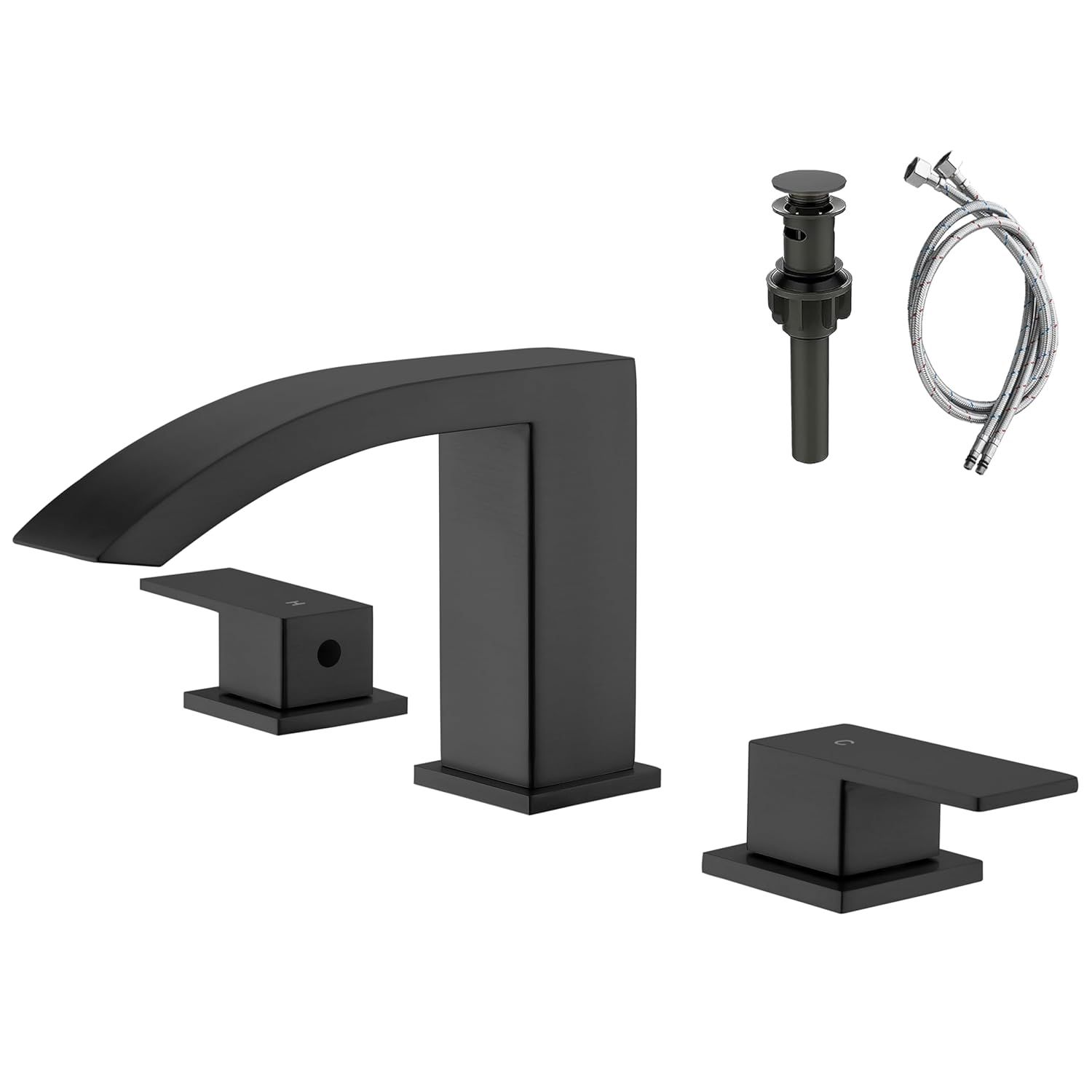 Matte Black Modern Waterfall Bathroom Faucet with Double Handles