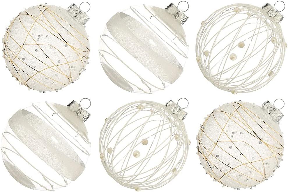 White Shatterproof Plastic Christmas Ball Ornaments Set of 12