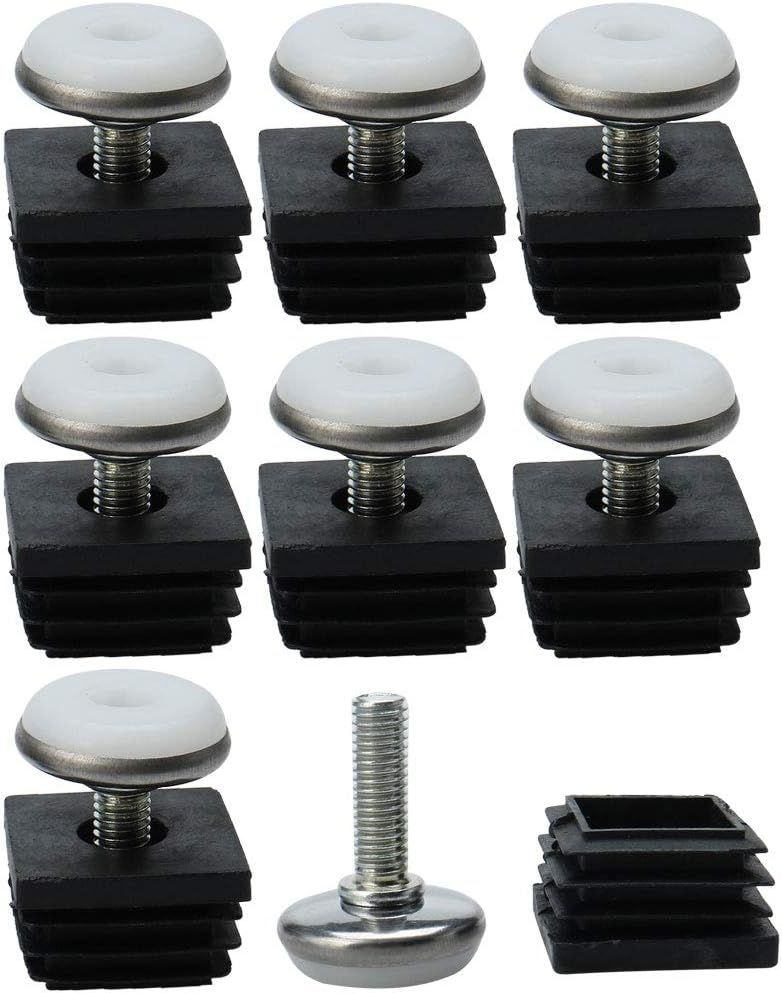 Adjustable Black and Silver Leveling Feet with Nut Plug, Set of 8