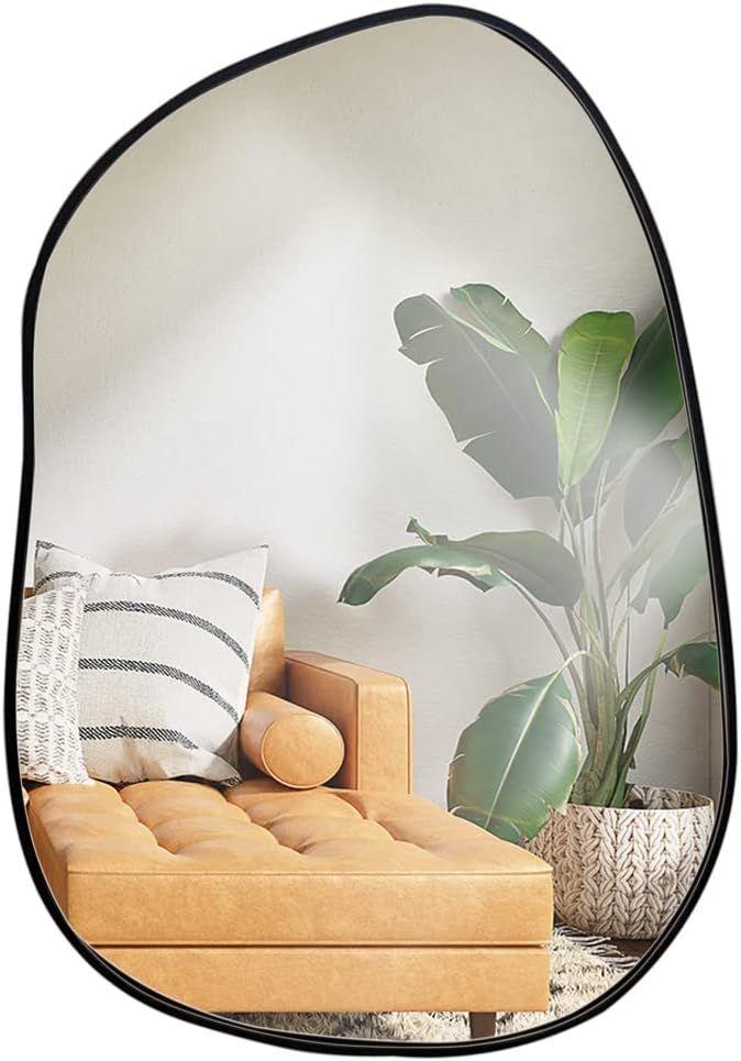 Asymmetrical Black Wood Frame Wall Mirror 19" x 27"