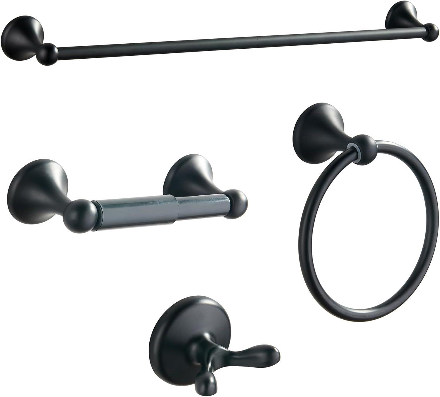 Matte Black Adjustable 4-Piece Bathroom Hardware Set