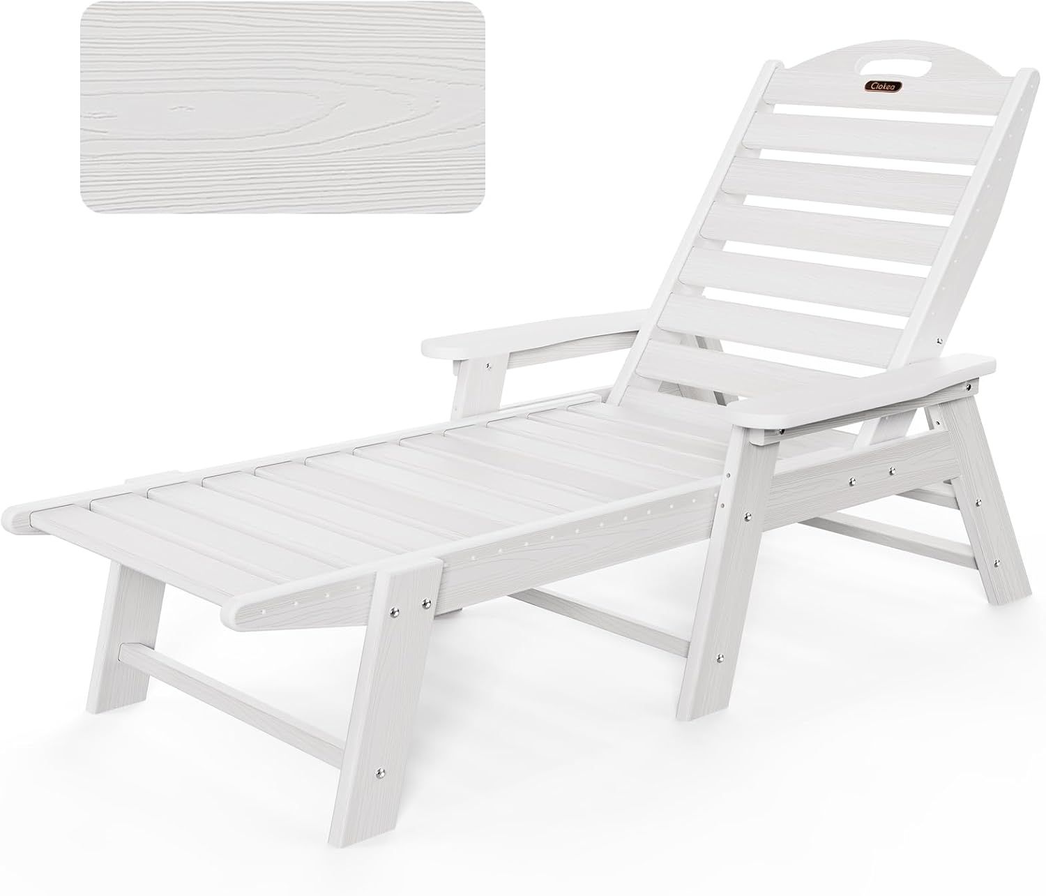 White Polywood Adjustable 5-Position Outdoor Chaise Lounge Chair