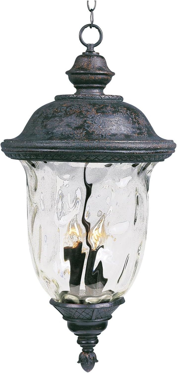 Oriental Bronze 3-Light Outdoor Hanging Lantern with Water Glass