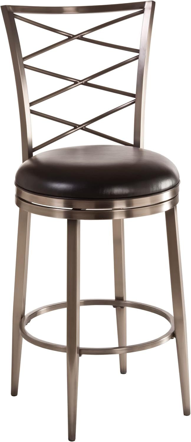 Harlow Antique Pewter Swivel Bar Stool with Black Vinyl Seat