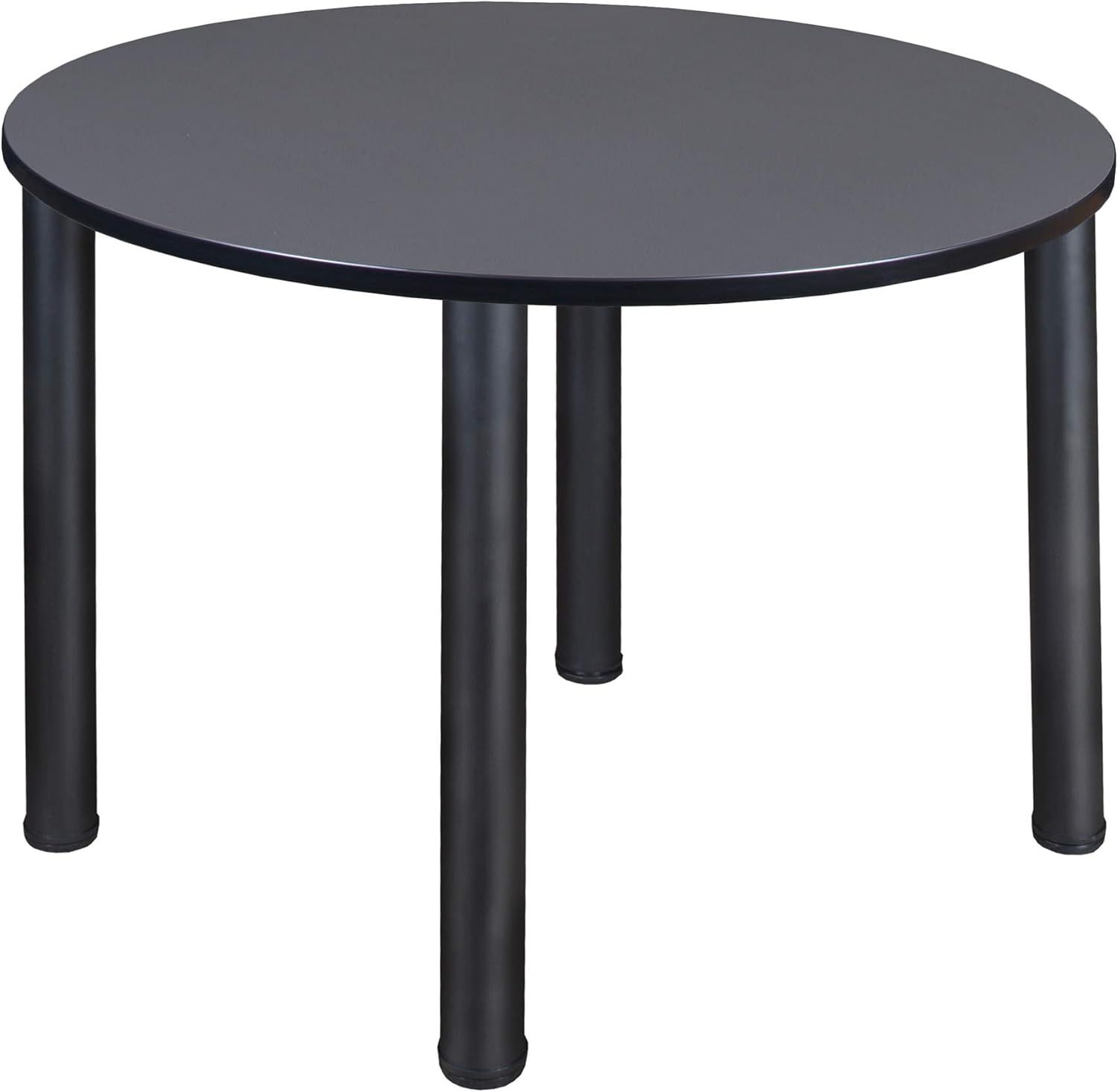 48" Round Grey Wood Dining Table with Black Steel Legs