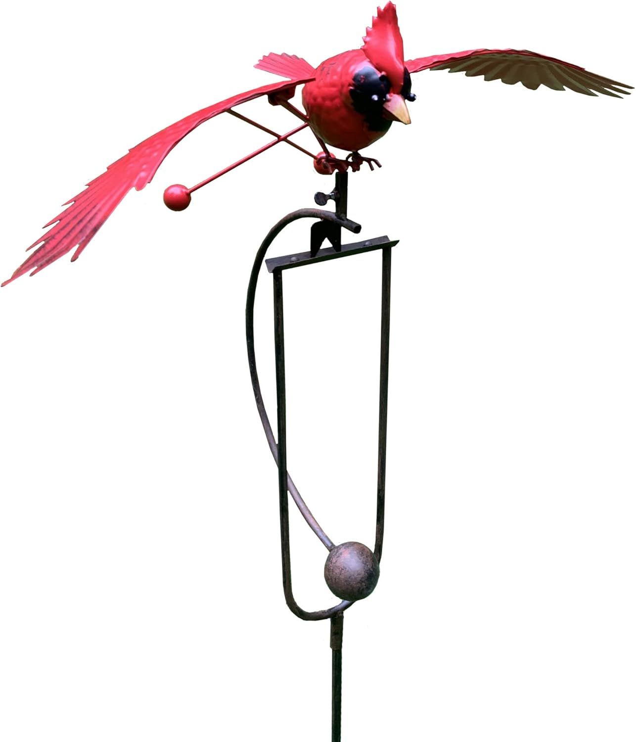 Red Metal Cardinal Rocker Stake with Glass Accents