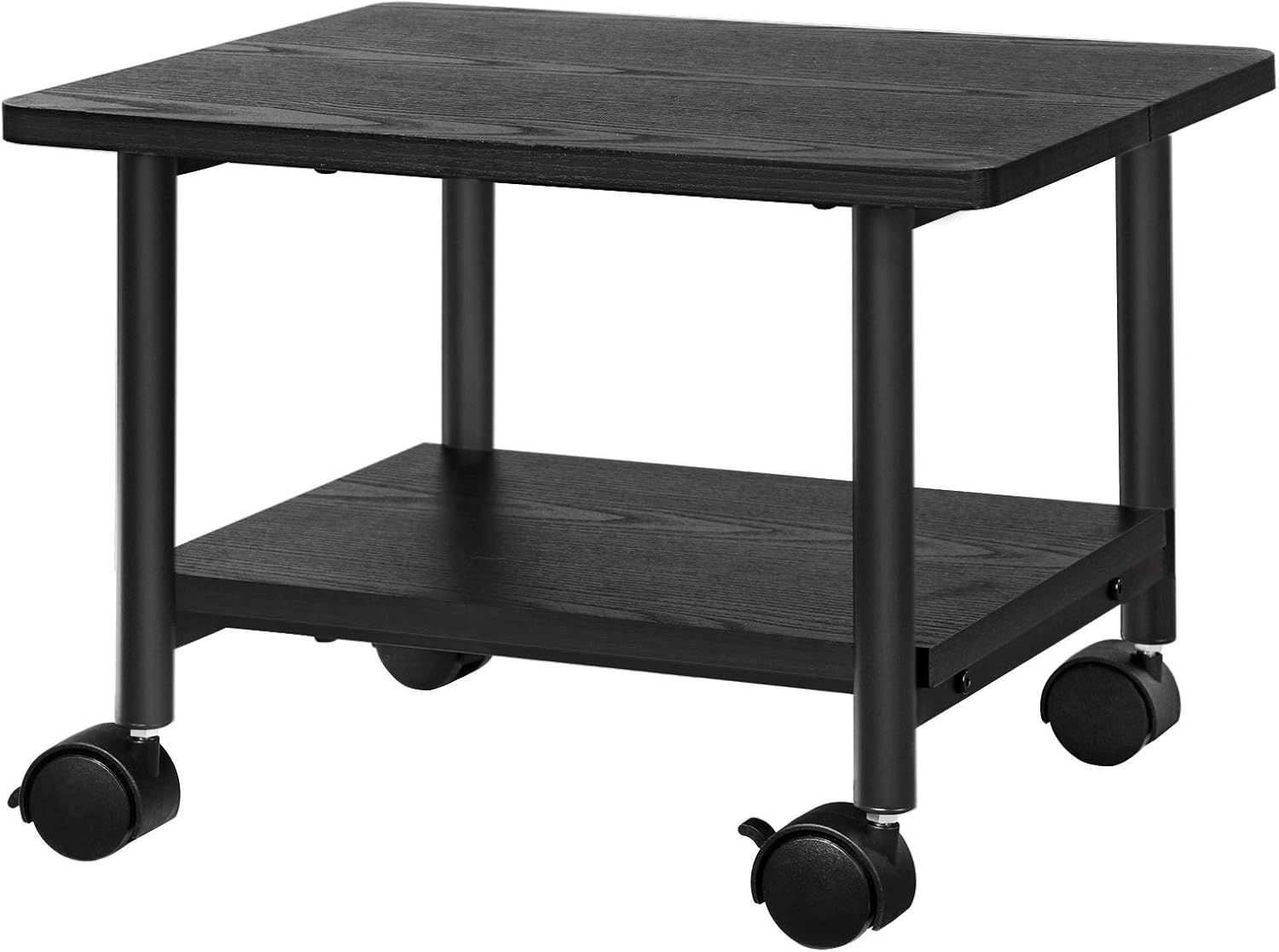 Black Metal 2-Tier Mobile Printer Stand with Shelf