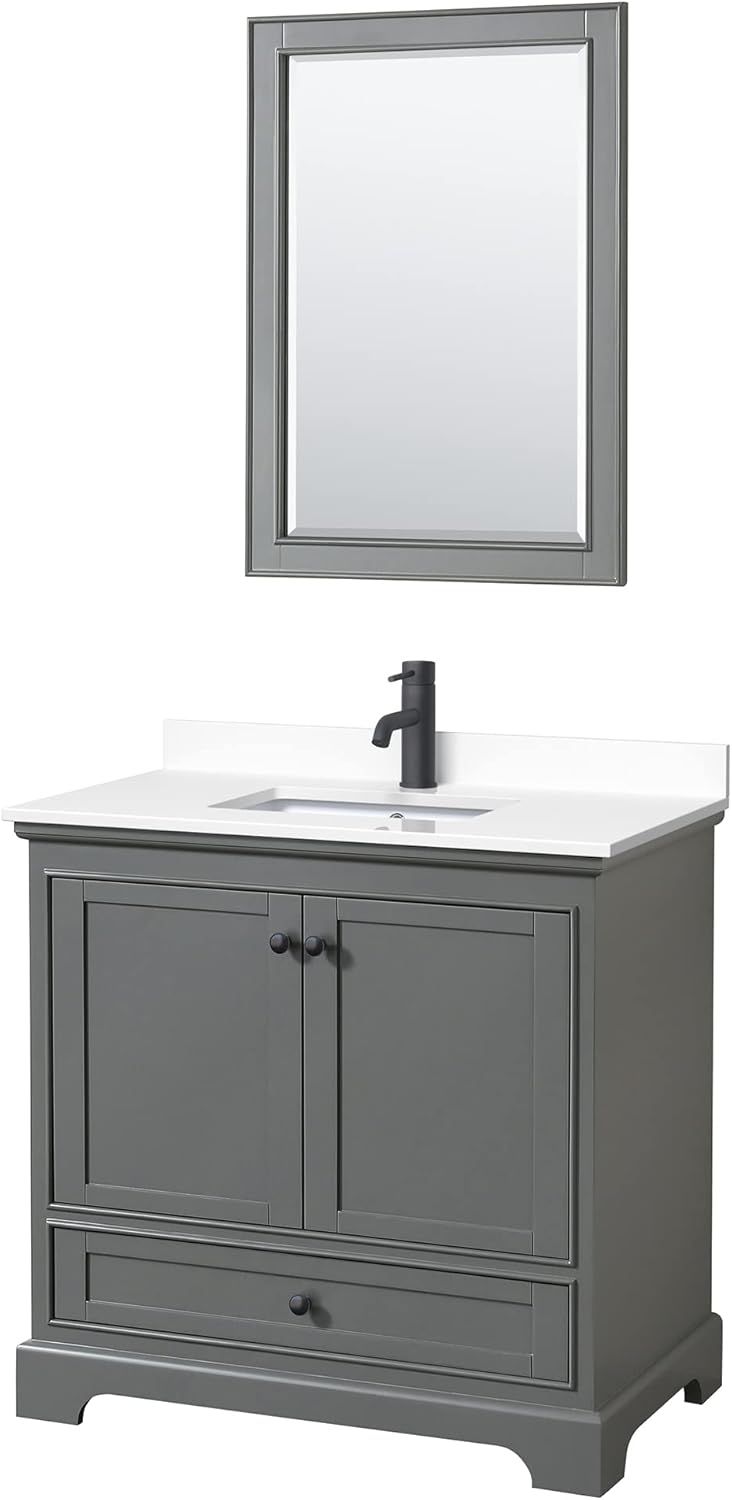 Deborah 36" Dark Gray Vanity with White Marble Top and Mirror