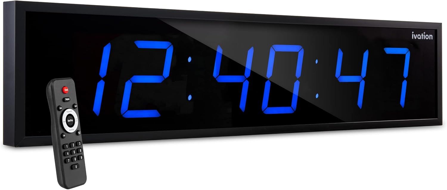 Ivation Oversized 72" Blue LED Digital Wall Clock with Remote