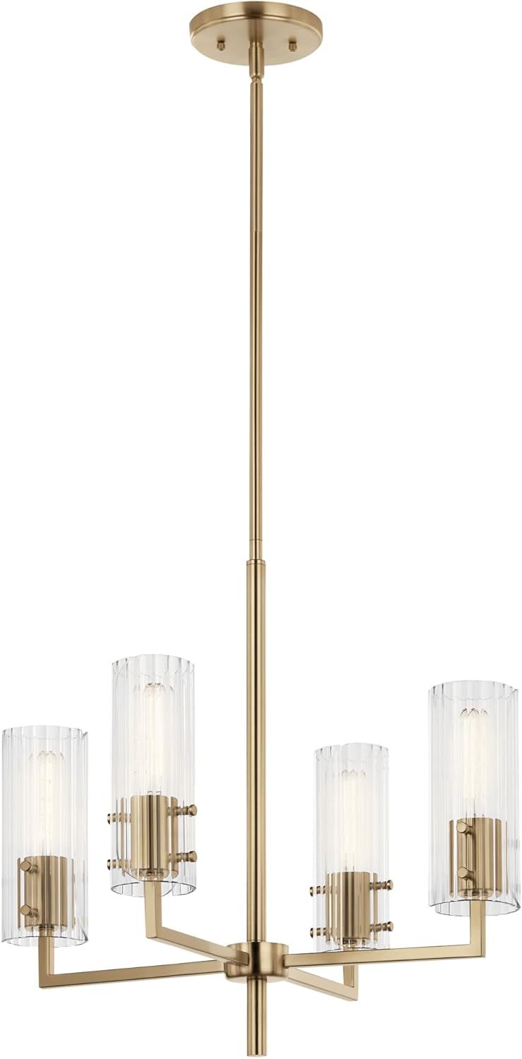 Champagne Bronze Mini Chandelier with Clear Fluted Glass Shades