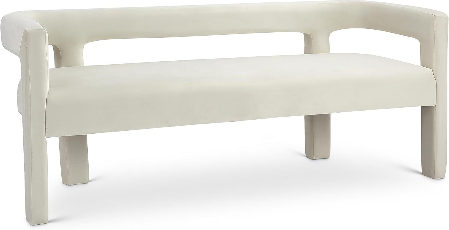 Athena Cream Velvet Upholstered Low Back Bench