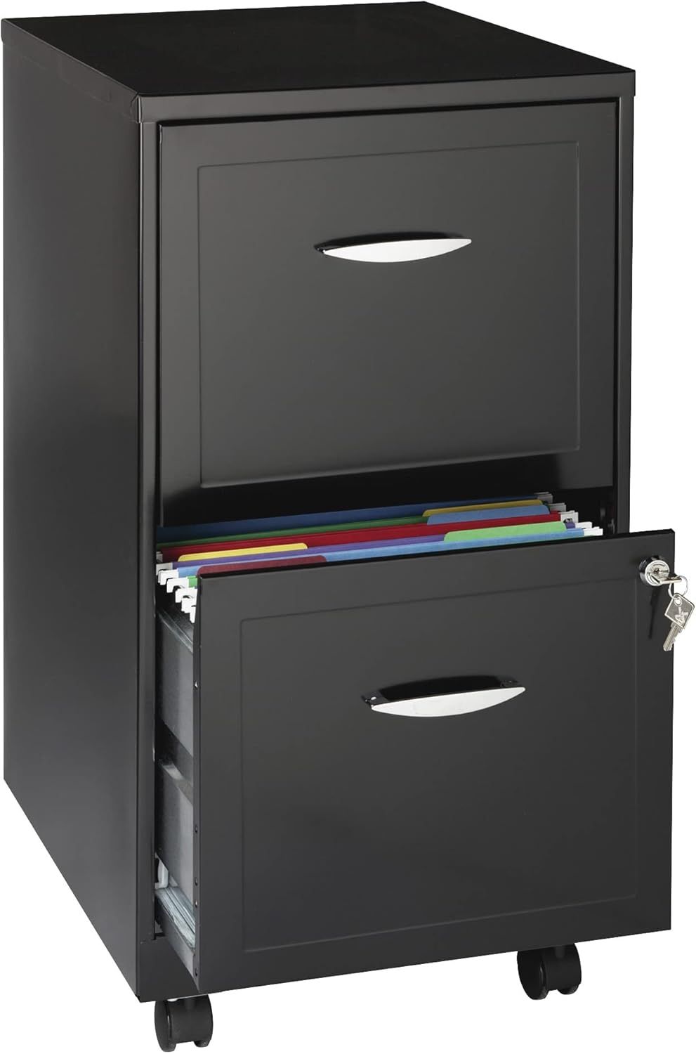 Black 18-Inch Metal 2-Drawer Mobile Vertical File Cabinet