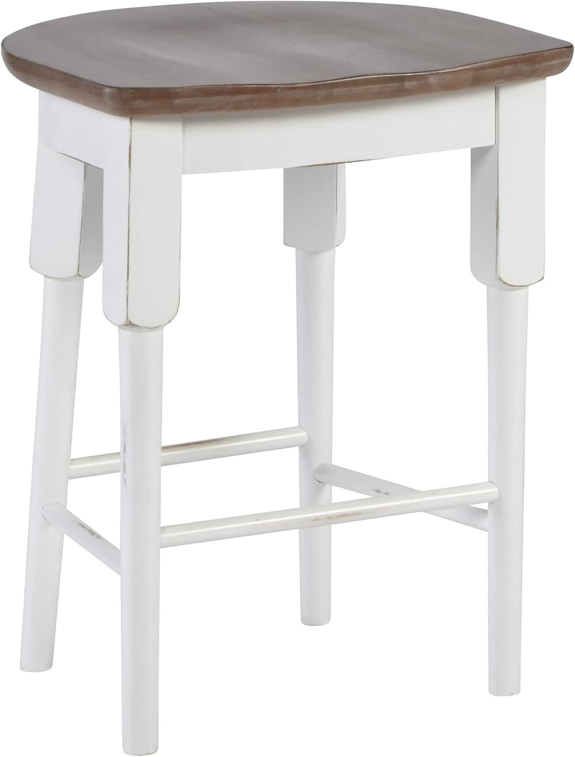 Light Oak and Distressed White Backless Wood Counter Stool