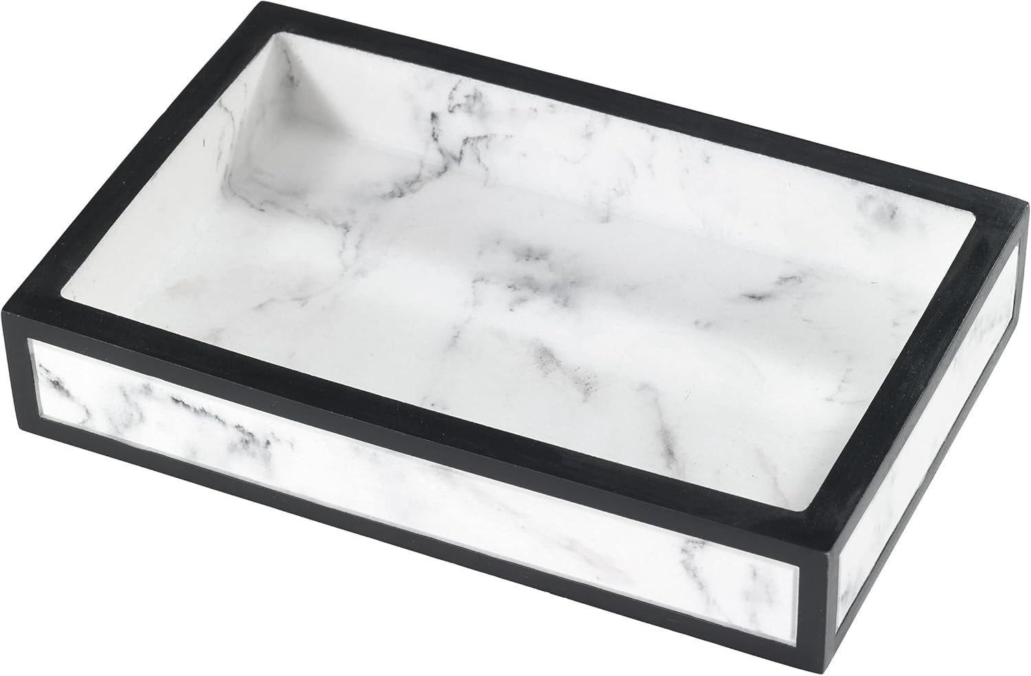 Jasper White and Black Marble-Look Resin Soap Dish