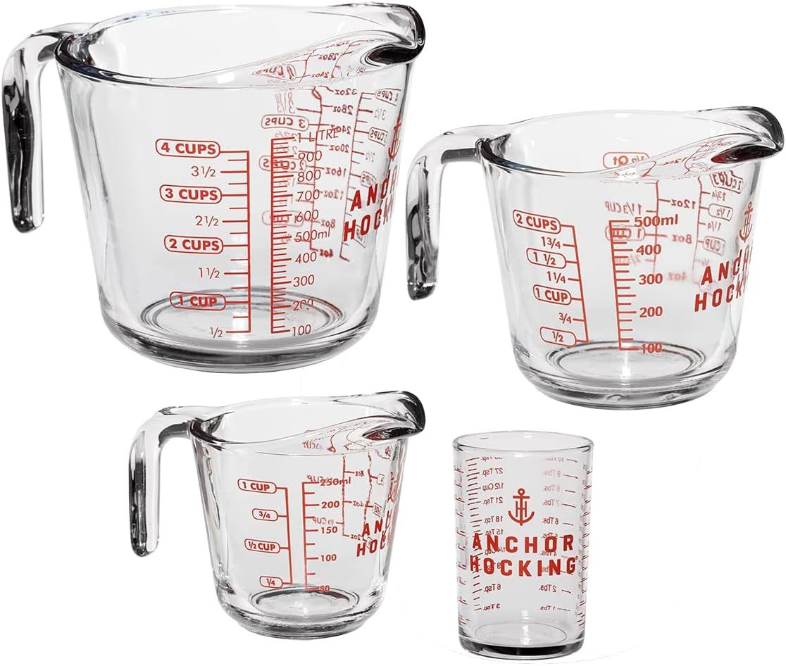 Anchor Hocking Clear Glass Measuring Cups Set, 4 Pieces