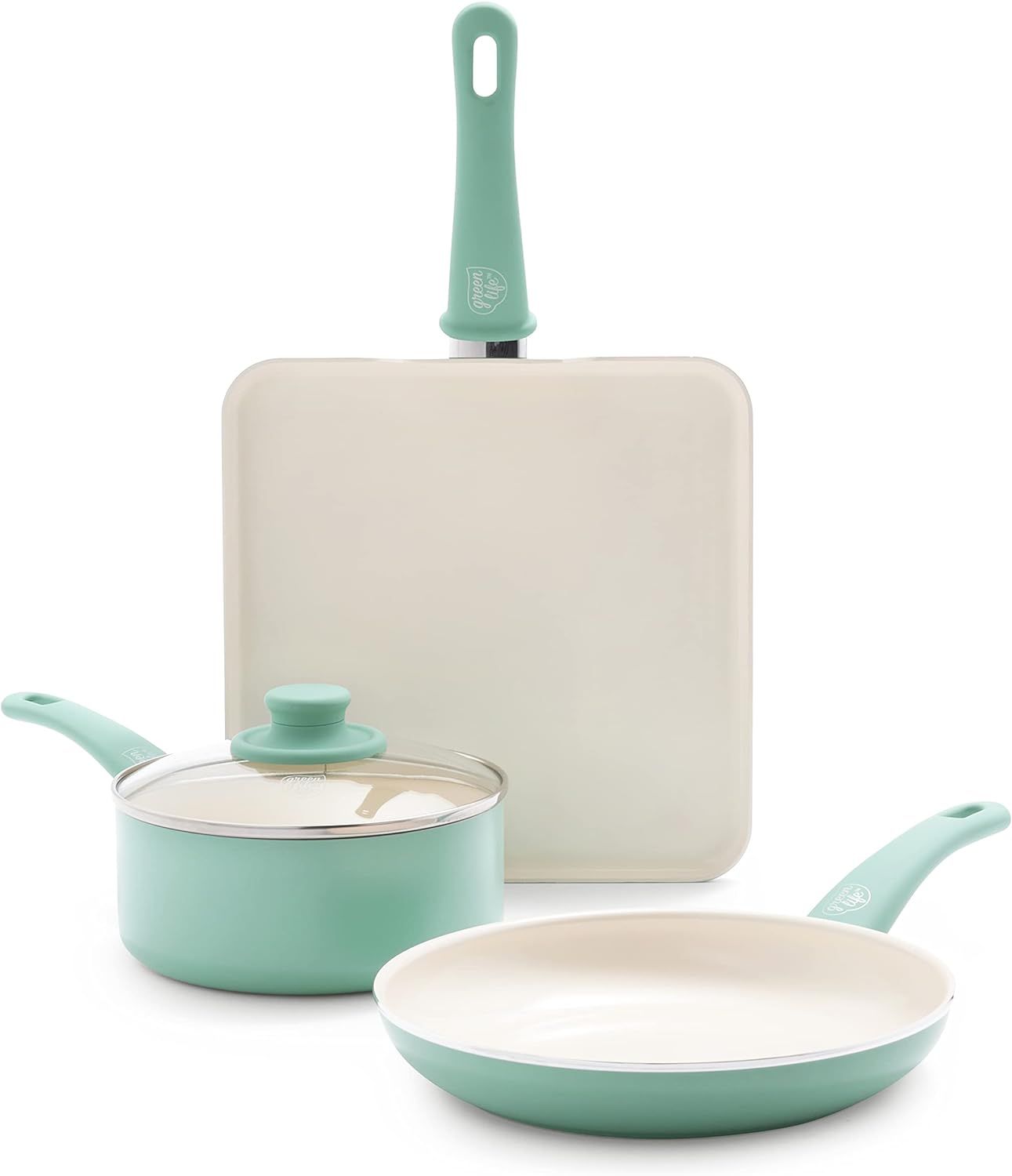 Turquoise Aluminum Nonstick 4-Piece Cookware Set with Glass Lid