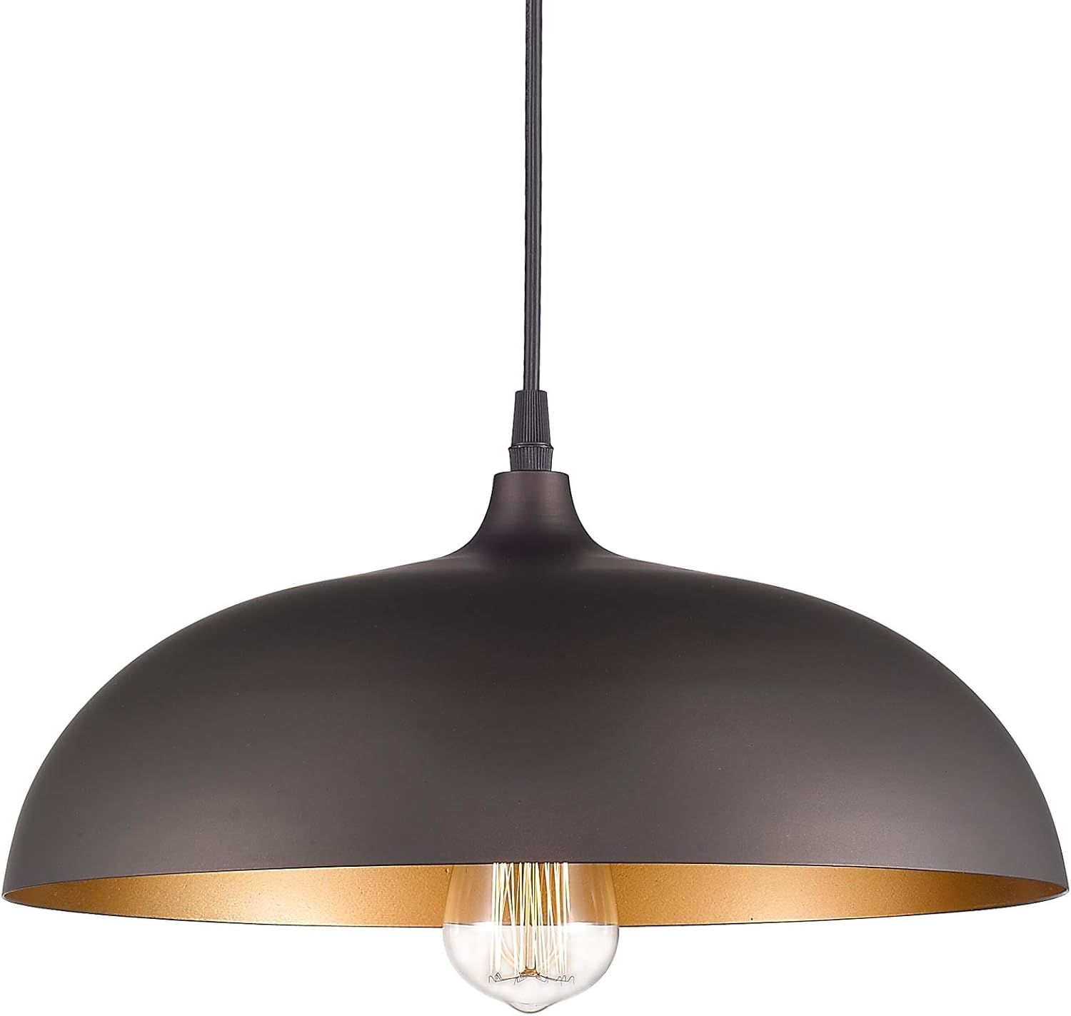 Bronze Dome LED Farmhouse Pendant Light with Gold Interior