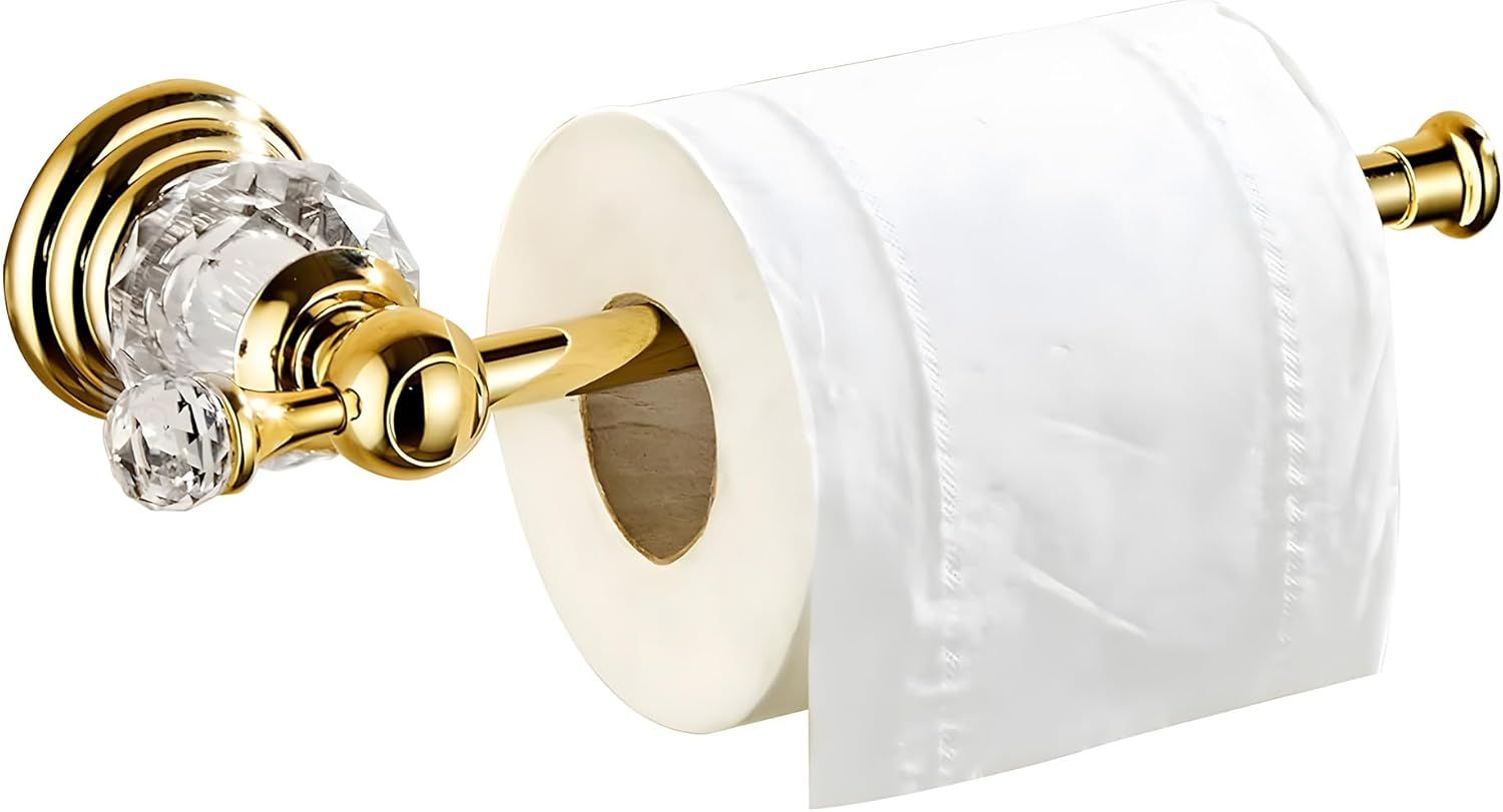 Polished Gold and Crystal Toilet Paper Holder