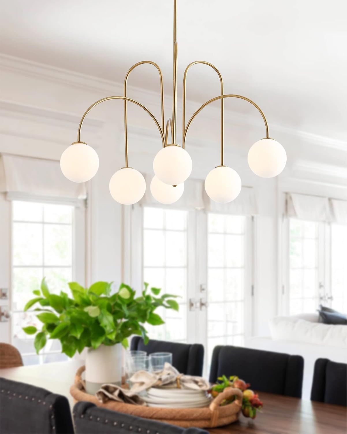 Elegant Brass 6-Light Globe Chandelier with Adjustable Height