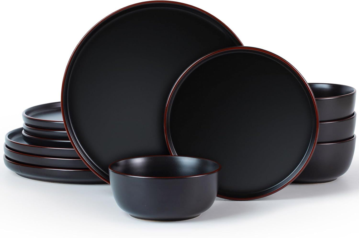 Matte Black Ceramic 12-Piece Dinnerware Set for 4