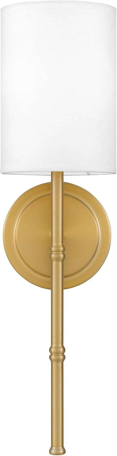 Dorsett Aged Brass Dimmable Wall Sconce with White Fabric Shade