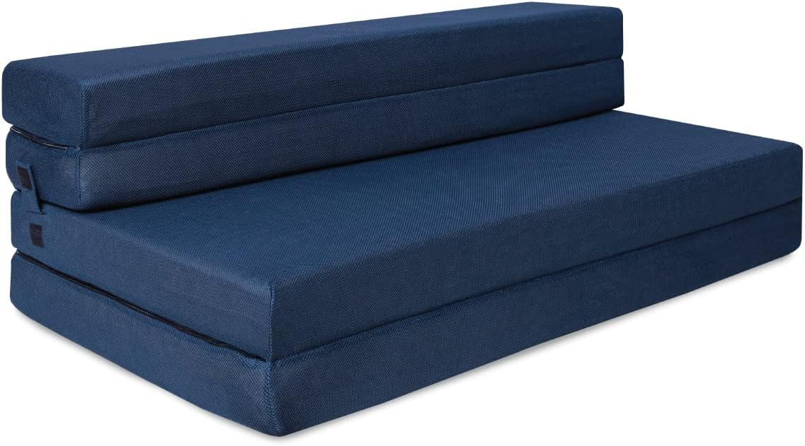 Full Size Blue Foam Tri-Fold Sofa Bed