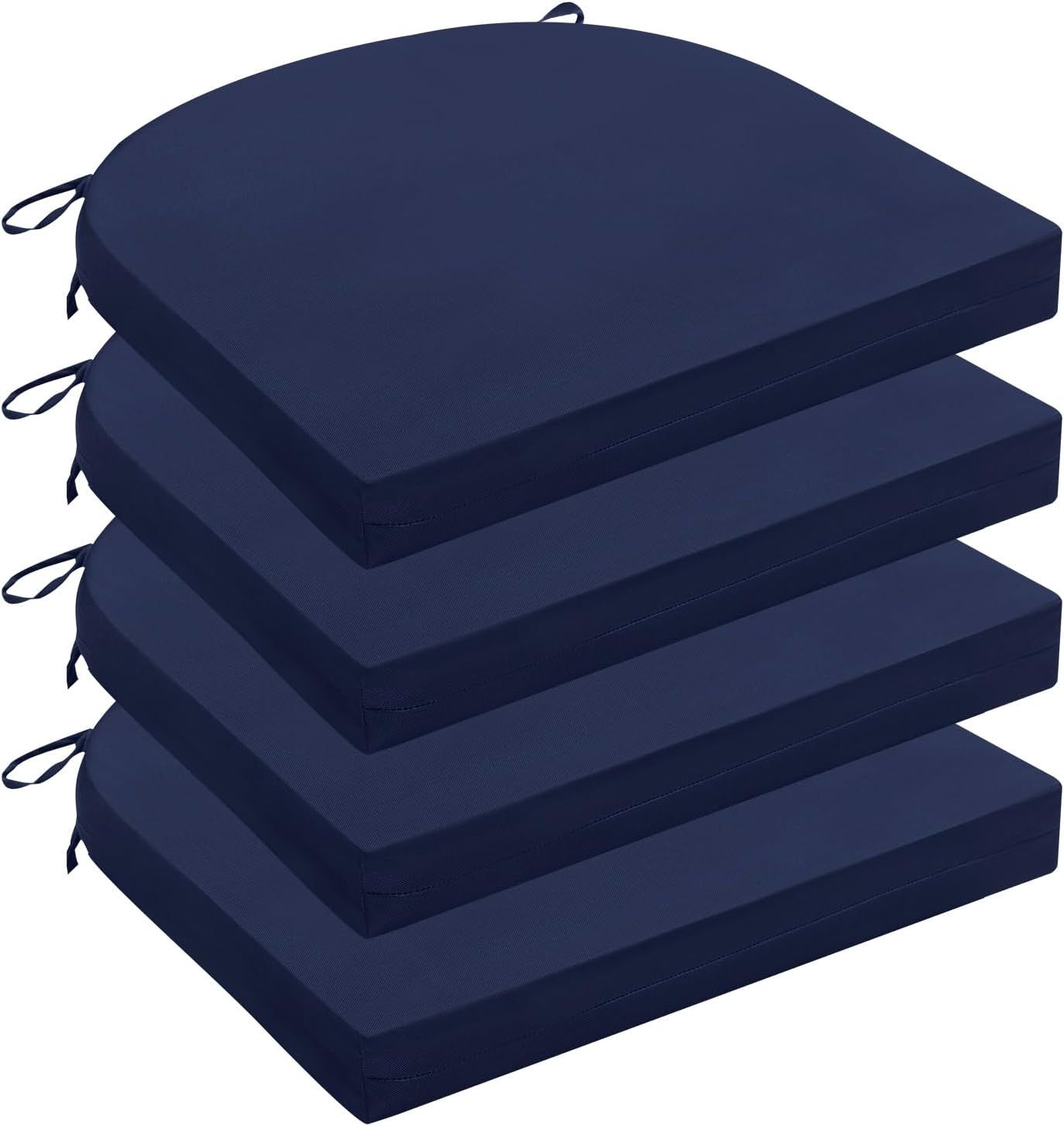 Navy Memory Foam Waterproof Outdoor Chair Cushions Set of 4