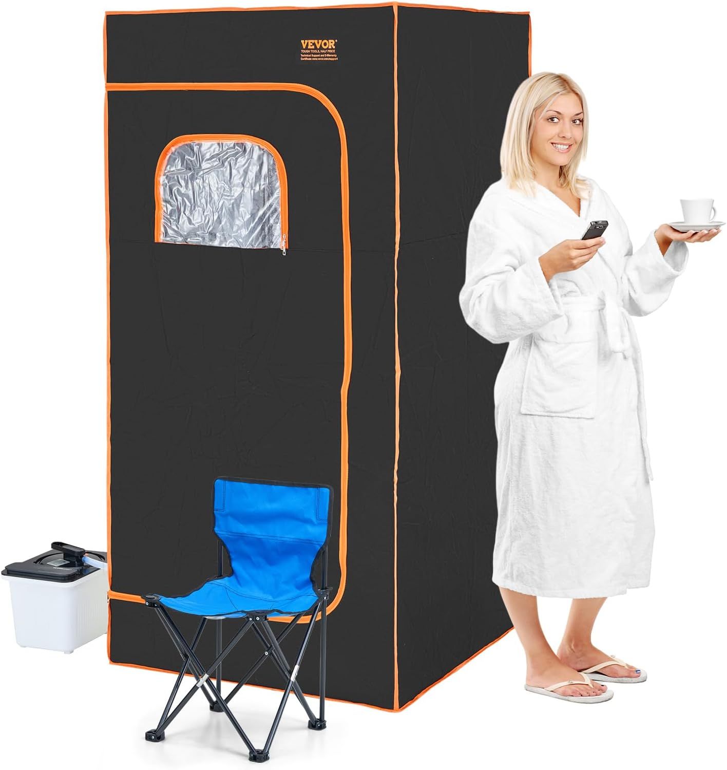 Black Portable Full Size Steam Sauna Tent with Chair