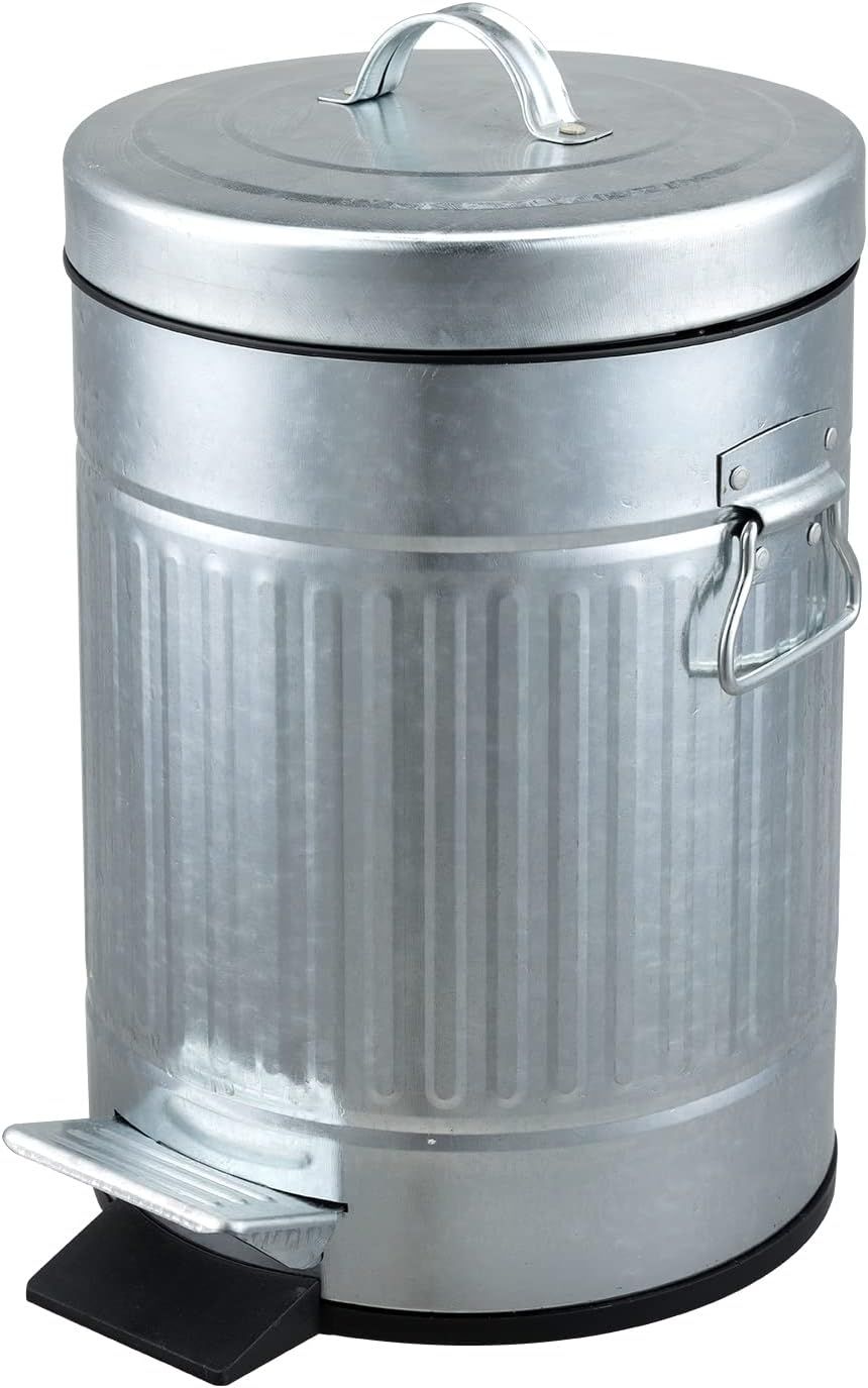 Glossy Gray Cylindrical Retro Step Trash Can with Lid