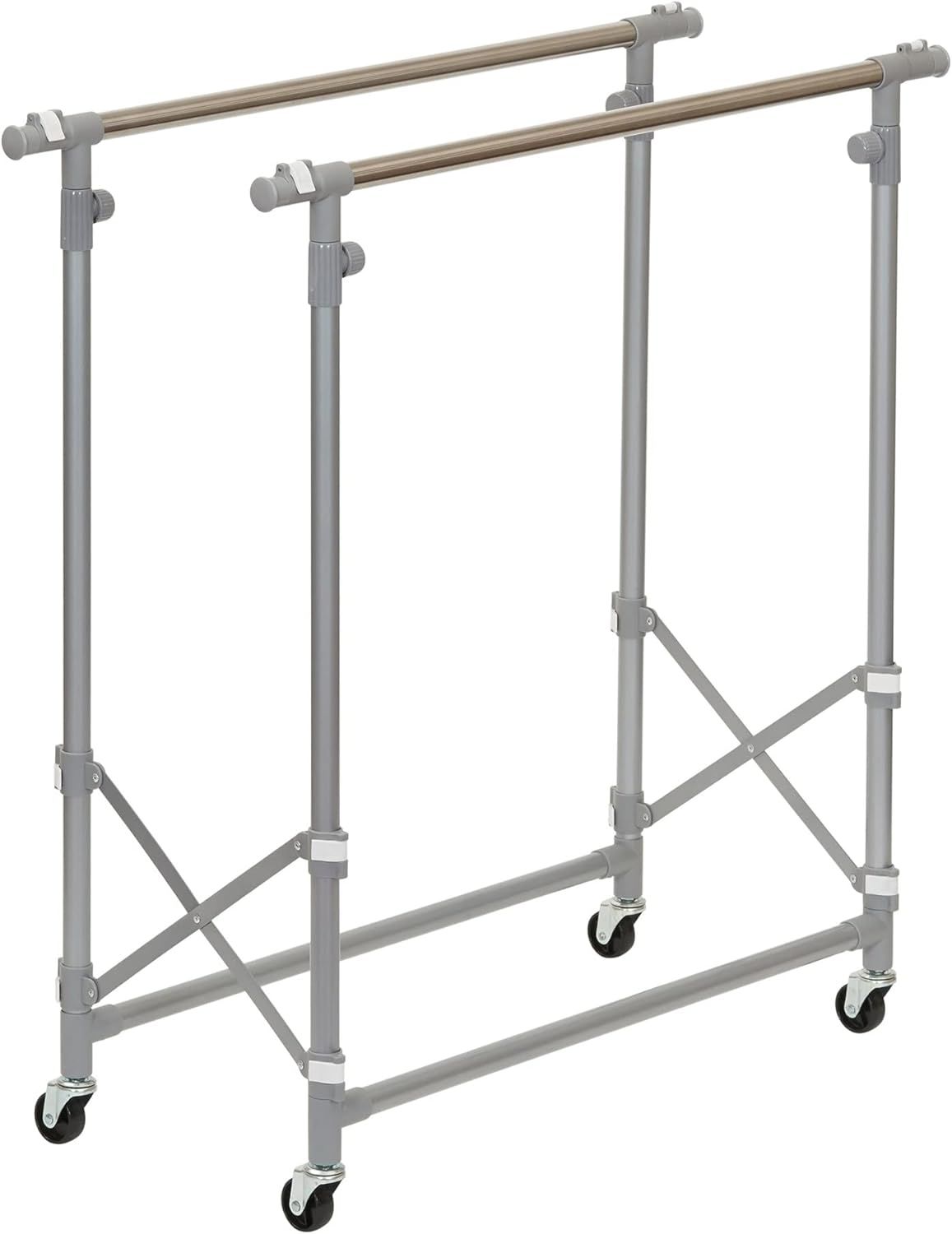 Adjustable Silver Double Garment Rack with Wheels