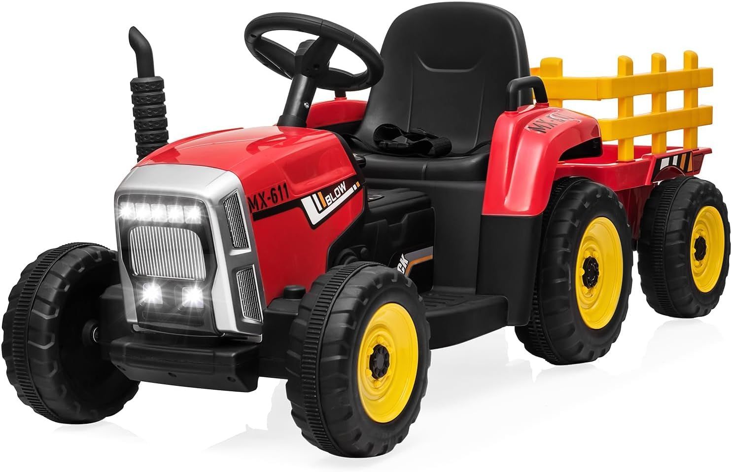 Red 12V Kids Ride-On Tractor with Trailer and Remote