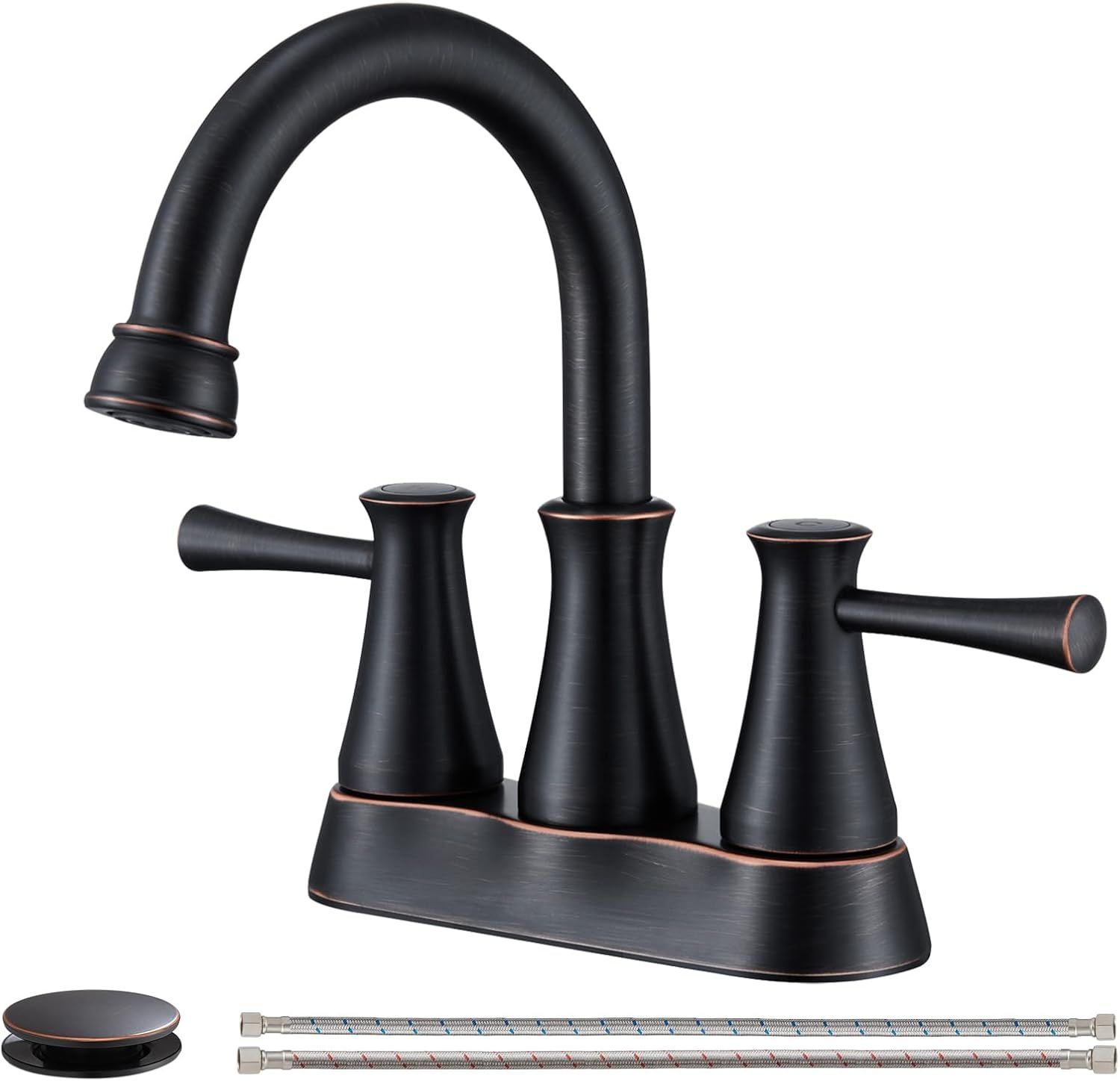 Oil Rubbed Bronze Double Handle Bathroom Faucet with Pop-Up Drain