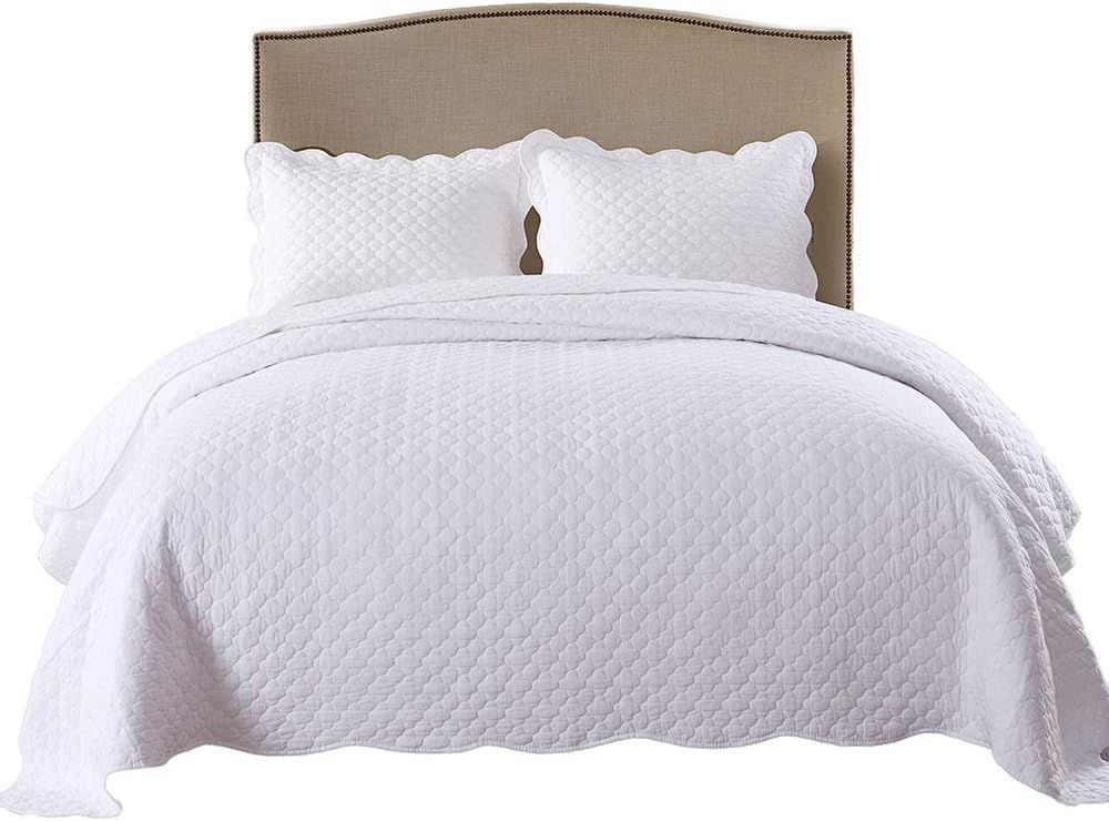 King Size White Cotton Reversible Quilt Set