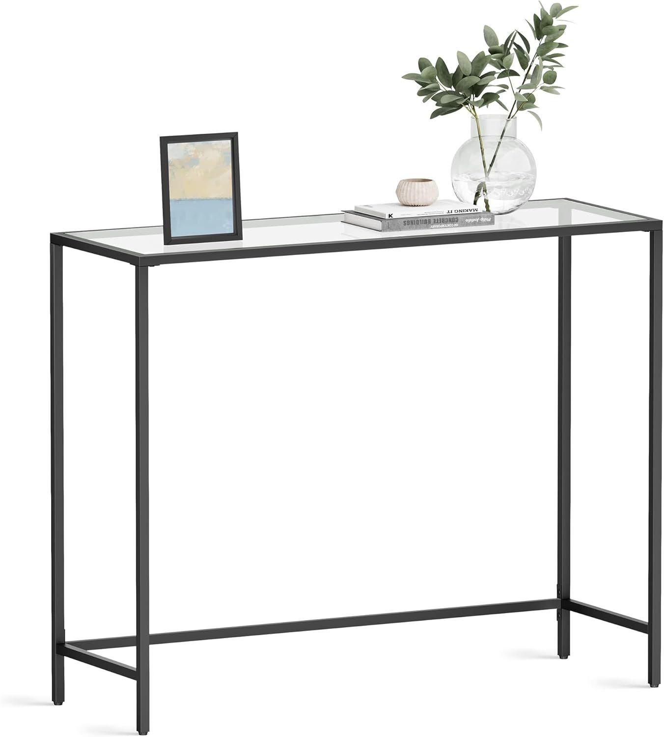 Black Metal and Glass Minimalist Console Table, 39.4"