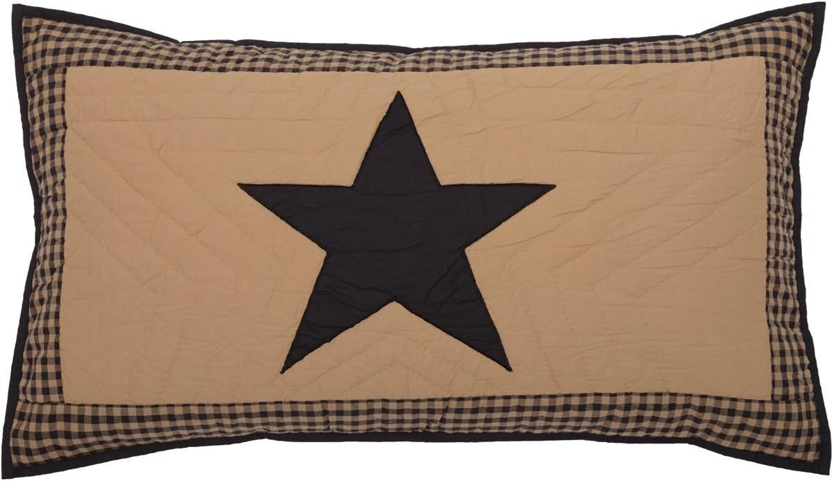 King Size Black and Tan Cotton Sham with Star Design