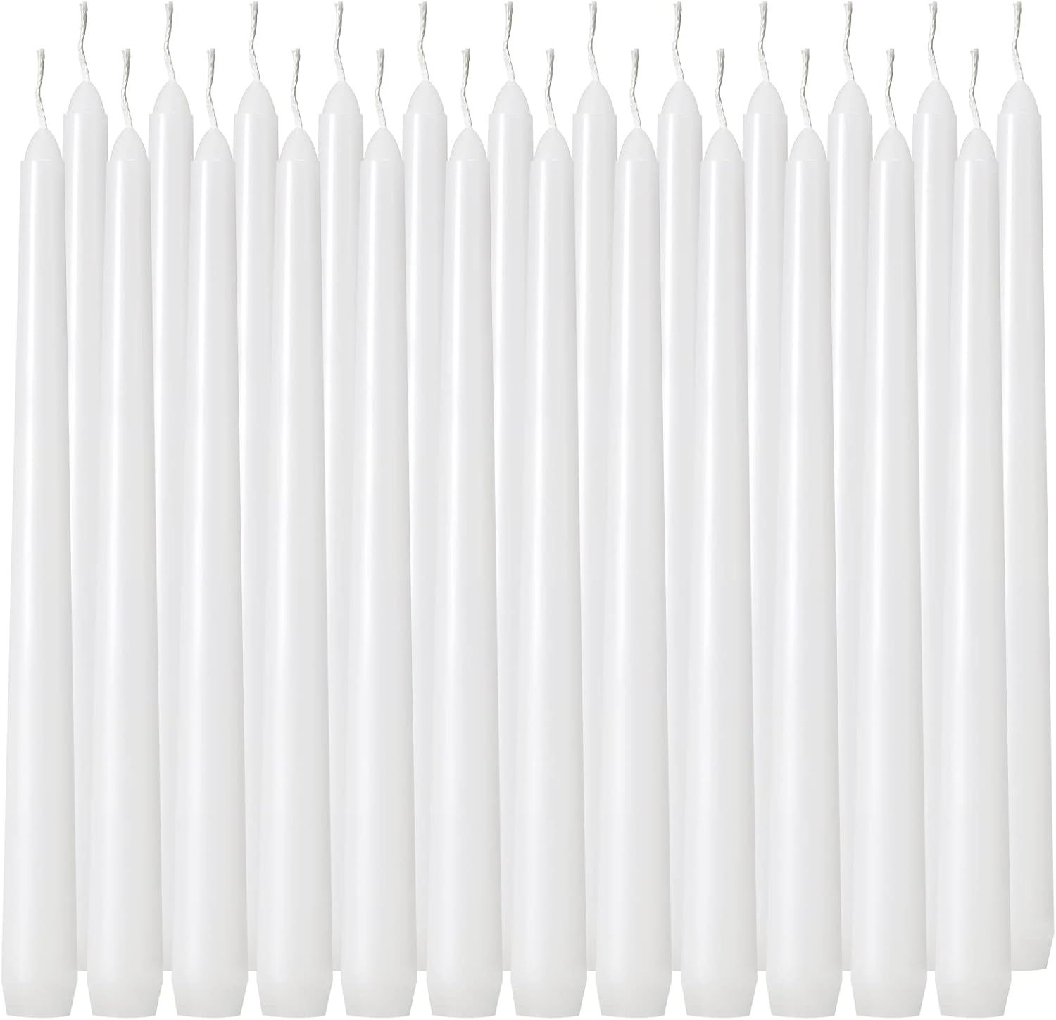 White 10-Inch Dripless Paraffin Taper Candles, 24-Pack