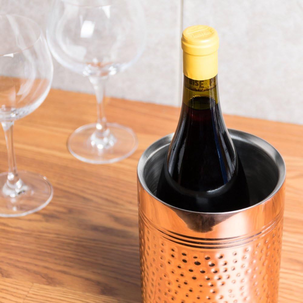 Hammered Copper-Plated Stainless Steel Wine Cooler, 4.75" Diameter