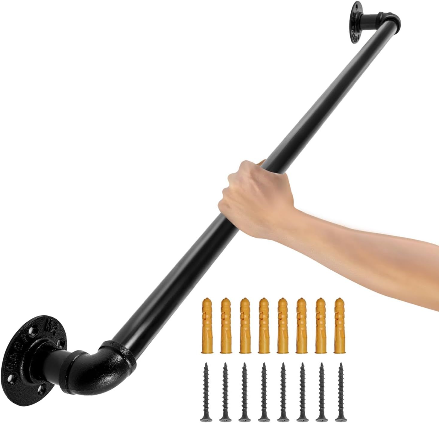 Black PVC and Stainless Steel Stair Handrail, 39.37 in