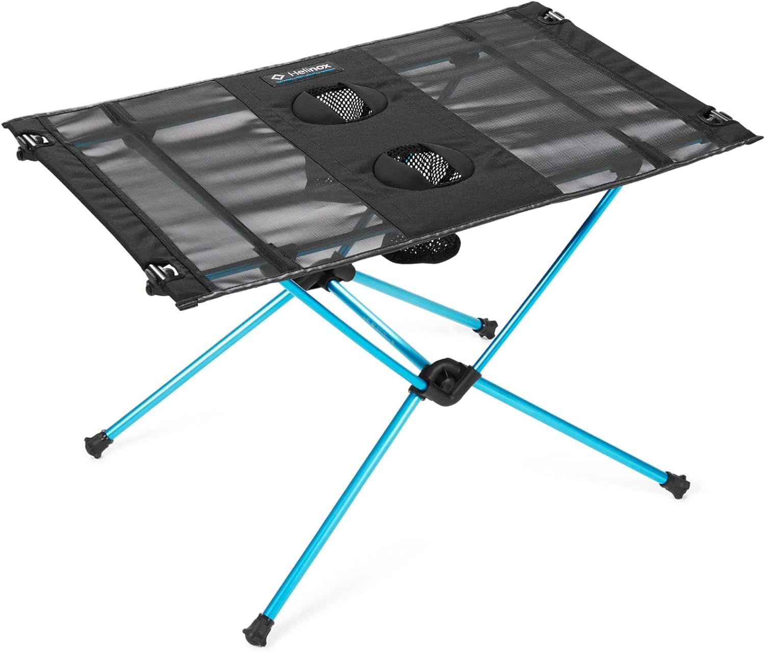 Black Lightweight Collapsible Outdoor Camping Table with Mesh Drink Holders