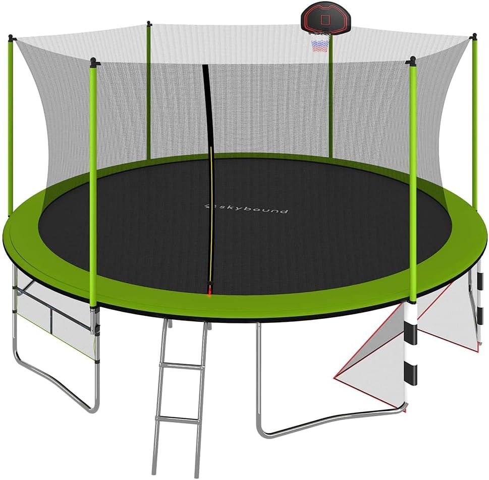 SkyBound 16ft Green Round Trampoline with Enclosure Net