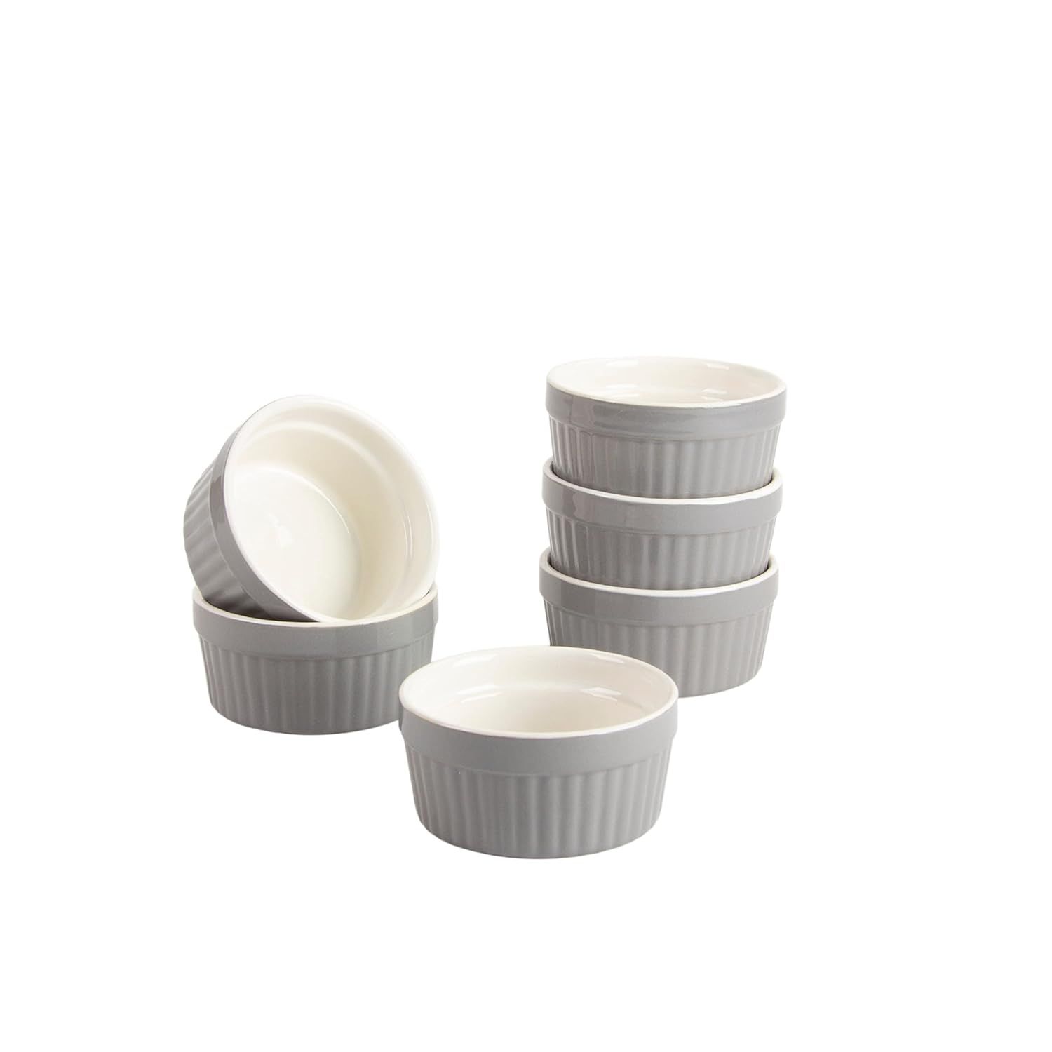Gray and White Stoneware Ramekin Set of 6, 4 oz
