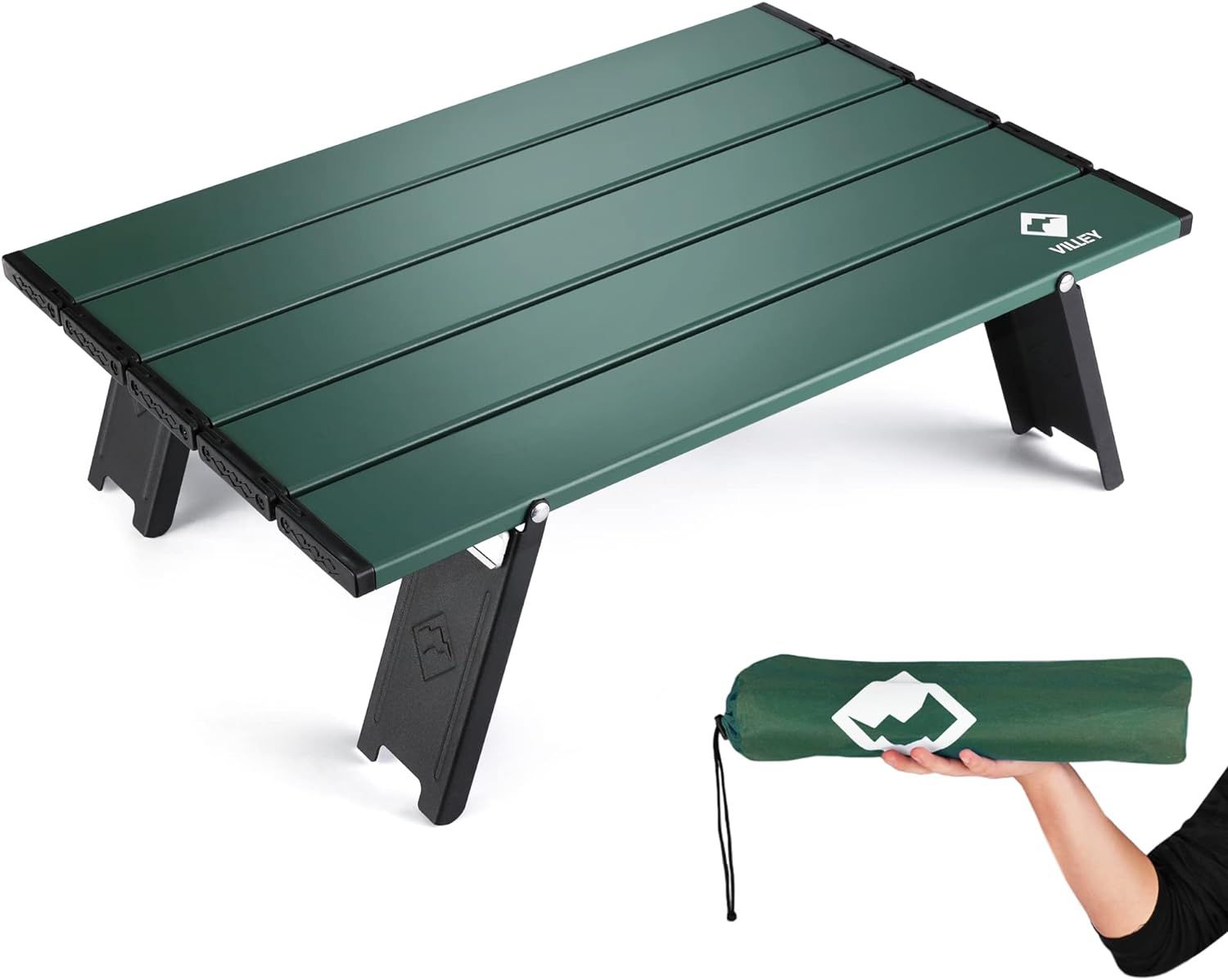 Ultralight Green Aluminum Folding Camping Table with Carry Bag