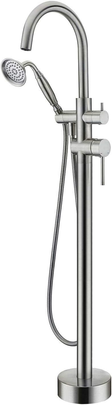 Brushed Nickel Freestanding Tub Filler Faucet with Hand Shower