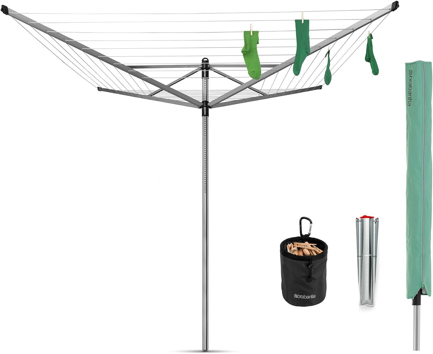 Brabantia Adjustable Gray Steel Outdoor Rotary Clothesline with Accessories