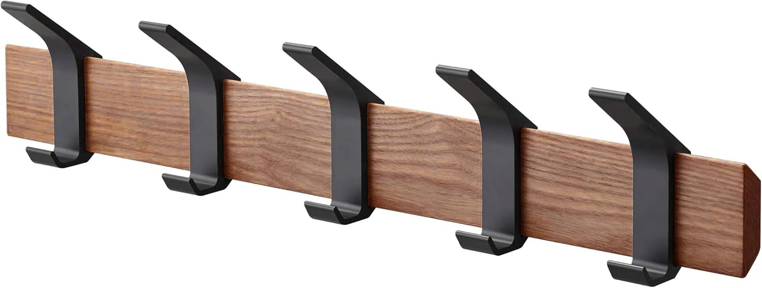 Modern Urban Walnut and Steel Adjustable Wall-Mounted Coat Hanger