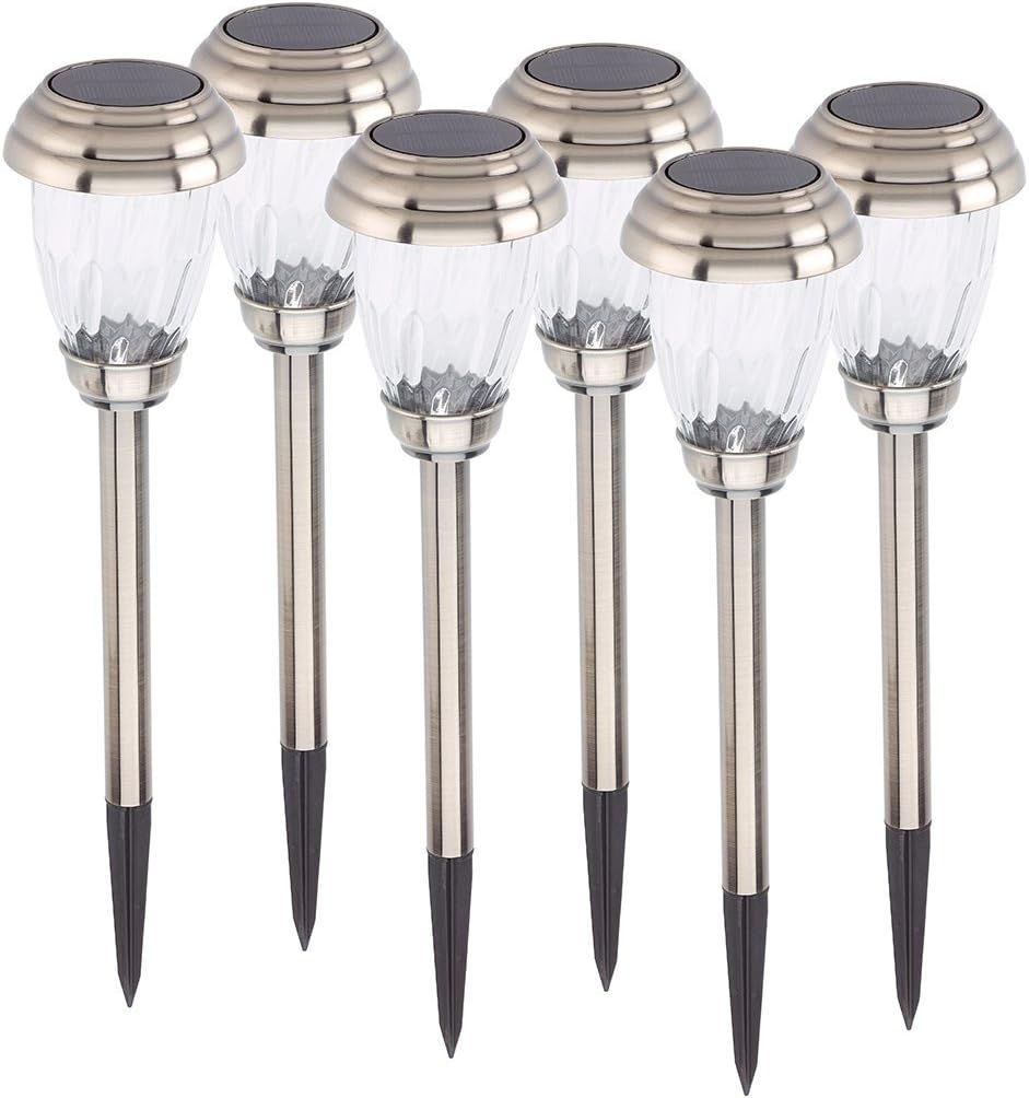 Charleston 6-Pack Pewter Finish Solar Pathway Lights with Glass Shades