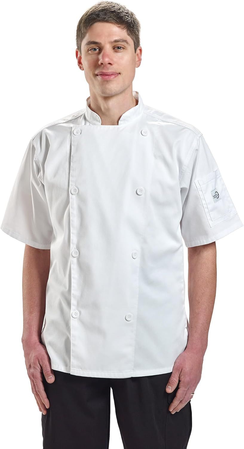 White Poly/Cotton Unisex Short Sleeve Chef Jacket, X-Small