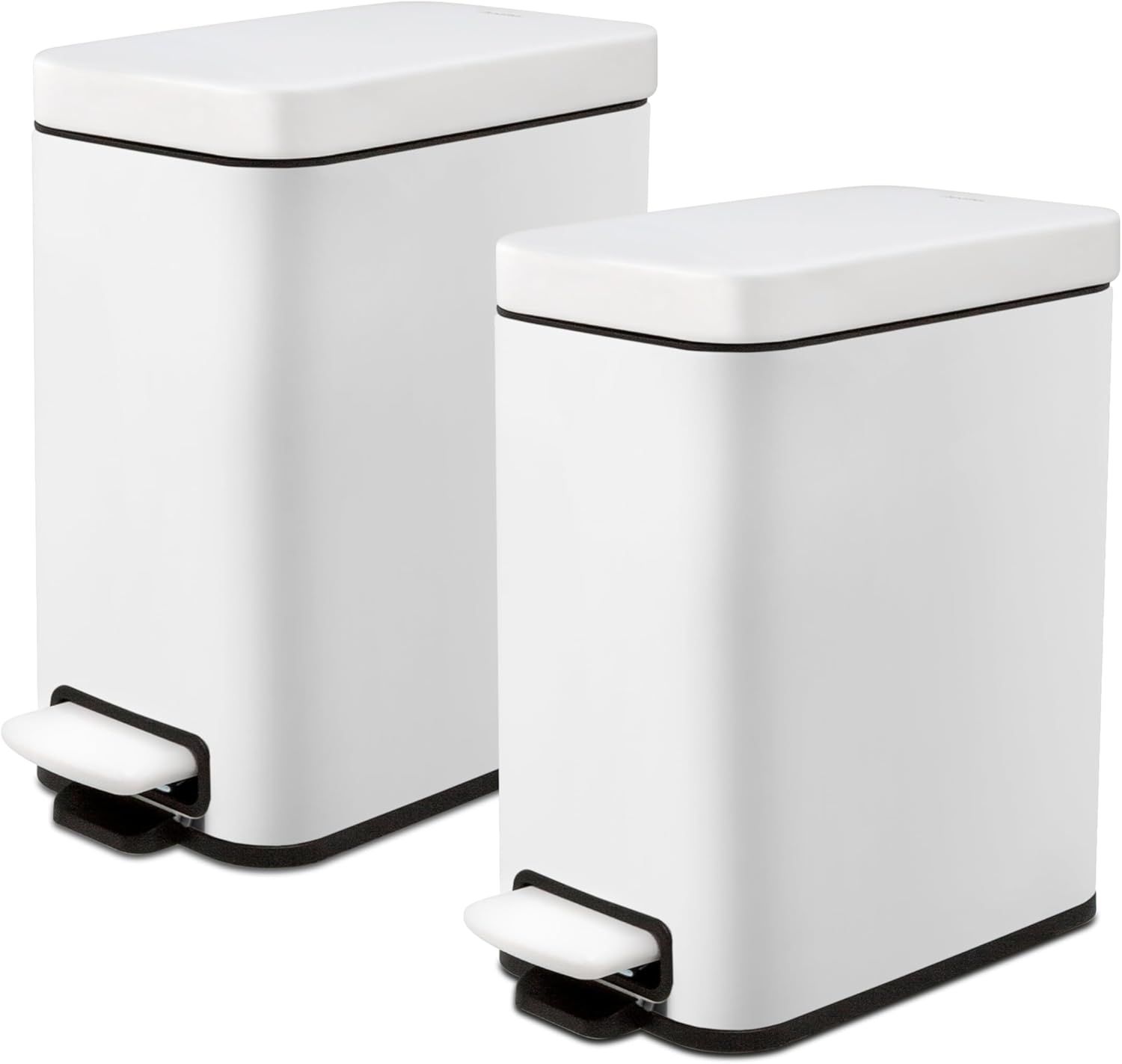 Matte White Stainless Steel Slim Step Trash Can Set